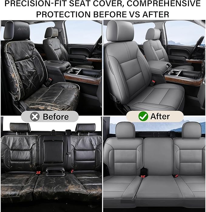 Coverado Silverado Seat Covers Full Set, Faux Leather Car Seat Covers Fit for Chevy Silverado GMC Sierra 2007-2013 & 2019-202