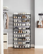 SONGMICS Shoe Rack, 10-Tier Shoe Storage Organizer, Space-Saving, 11 x 32.7 x 62.6 Inches, Entryway, Metal Frame, Non-Woven F
