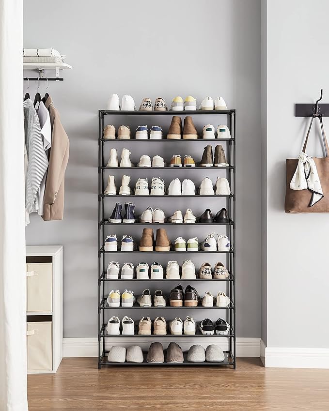 SONGMICS Shoe Rack, 10-Tier Shoe Storage Organizer, Space-Saving, 11 x 32.7 x 62.6 Inches, Entryway, Metal Frame, Non-Woven F