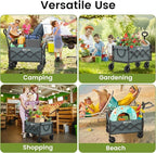 Collapsible Wagon with Wheels, 220 lbs Wagons Carts Foldable Wagon Cart with Flexible Handle, Lightweight Portable Folding Utility Grocery Shopping Cart for Grocery Sports Garden Camping, Gray