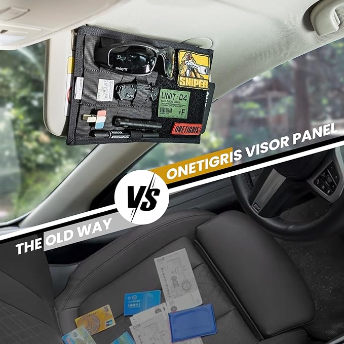ONETIGRIS Molle Visor Panel Organizer, Molle Panel Tactical Car Sun Visor Cover Vehicle Visor Storage Holder Pouch Molle Webbing with Hook-and-Loop Straps for Cars, Trucks, Suvs (B)