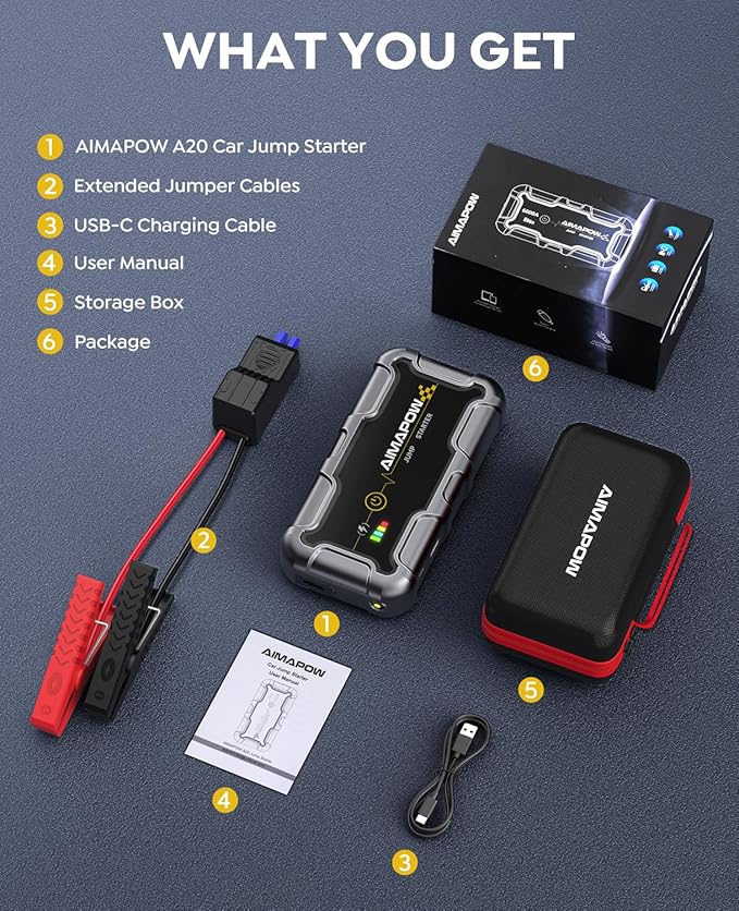AIMAPOW Portable Car Battery Jump Starter 8000A 20000mAh Jump Box, Car Jumper Starter Portable Jumper Cables for car(AllL