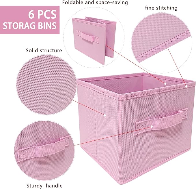 EBIGIC Pink Storage Bins 3Pack 9.0"x7.5"x7.5" Fabirc Foldable Closet Toy Organizer Collapsible Cloth