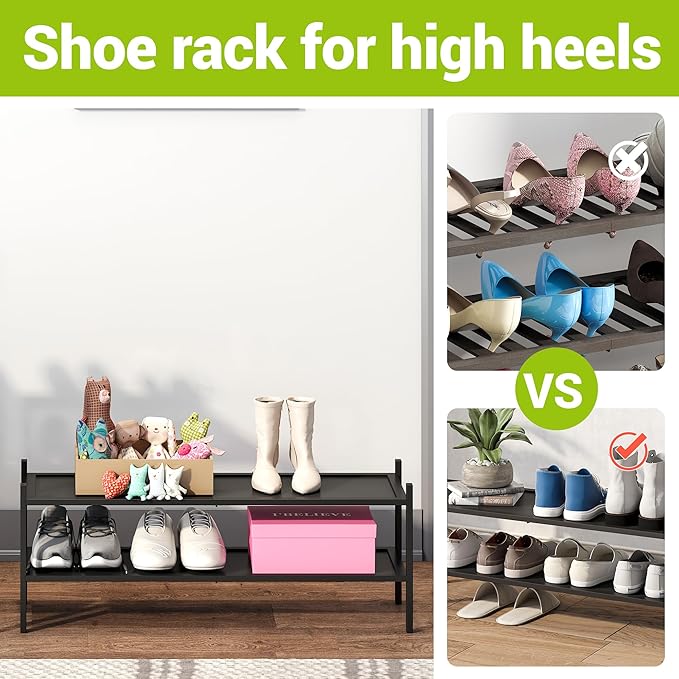 BMOSU 2-Tier Bamboo Extended Shoe Rack Premium Stackable Shoe Shelf Storage Organizer for Hallway Closet Living Room Entryway