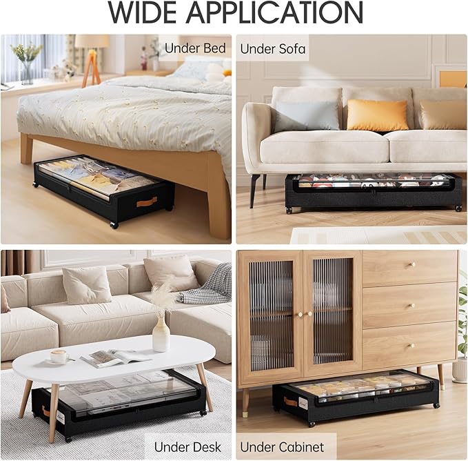 Yecaye Under Bed Storage with Wheels 2Pack, 70L Larger Capacity Under Bed Storage Containers, Underbed Shoe Storage Organizer