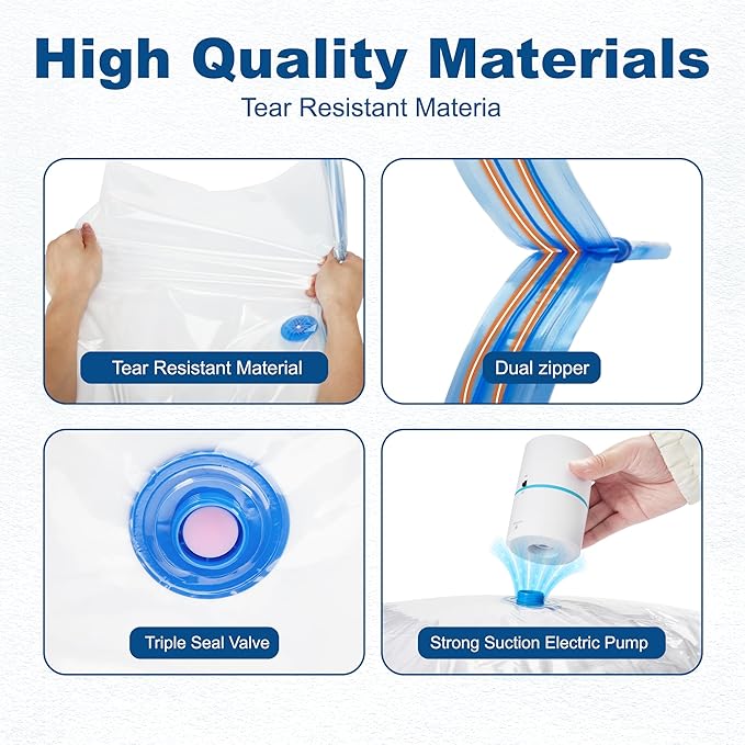 HOUSE DAY 10 Small Vacuum Seal Bags For Clothing Travel, 80% Space Saving Travel Vacuum Bags with Electric Pump, Vacuum Stora