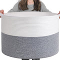 INDRESSME XXXLarge Cotton Rope Basket 21.7" x 21.7" x 13.8" Woven Baby Laundry Baskets Blanket Basket Toy Baskets with Handle