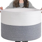 INDRESSME XXXLarge Cotton Rope Basket 21.7" x 21.7" x 13.8" Woven Baby Laundry Baskets Blanket Basket Toy Baskets with Handle