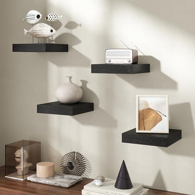 Axeman Square Floating Shelves for Wall, 8" W x 8" D x 1.4" H Rustic Wooden Wall Shelves, 4 Pack Wall Mounted Floating Shelf 