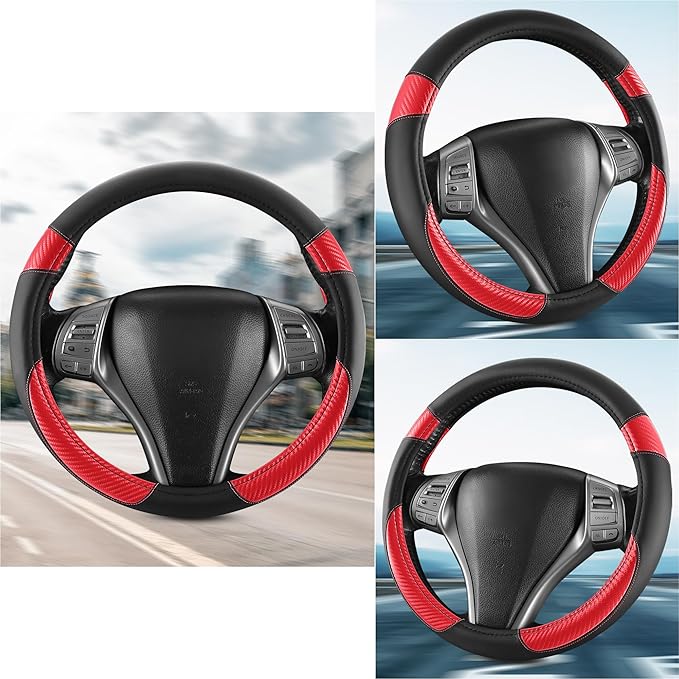 Non-Slip Car Nappa Leather Steering Wheel Cover,Universal Car Accessories Women Men Fit 14" 1/2-15" Suvs/Vans/Sedans/Cars/Tru
