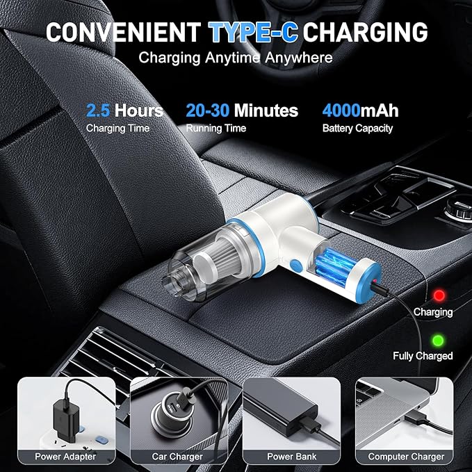 KMM Handheld Car Vacuum Cleaner, 9000PA Vacuum Cleaner & Air Duster, 120W High Power Vacuum Portable Cordless, Hand Held Vacu