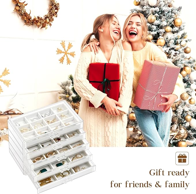 ProCase Earring Holder Organizer Jewelry Box with 5 Drawers, Acrylic Clear Earring Case with Adjustable Velvet Trays for Wome