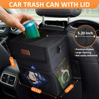 4.2 Gallons Car Trash Can with Lid, Bag Bin Hanging Waterproof Automotive Car Garbage Cans Leak Proof Vehicle Trash Can for Truck SUV,Black
