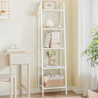 Hzuaneri Ladder Shelf, Bookshelf Bookcase, Freestanding Corner Storage Shelve with 2 Hooks for Home Office, Living Room, Kitc