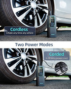 Tire Inflator Portable Air Compressor, 150 PSI Mini Car Air Pump with 6000mAh Battery,12V DC, Pressure Gauge, Cordless Tire Inflator Rechargeable with Display & LED for Car, Motocycle, Bikes, Balls