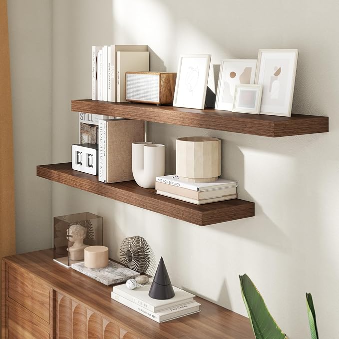 48 Inch Floating Shelves for Wall, 8 Inch Deep Floating Shelf for Storage & Display, Rustic Wall Mounted Shelf with Invisible