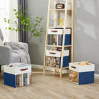 Bagnizer Storage Cubes, 4 Pack Linen Foldable Storage Bins (13 x 13 inch) with Clear Window and Handles, Fabric Organizer for