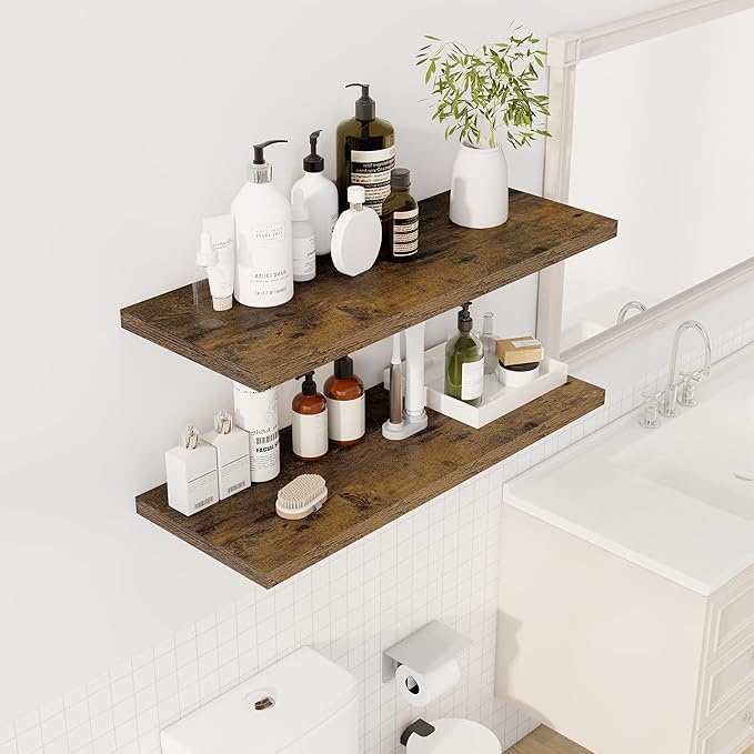 Dreamland 36" Floating Shelves for Wall, 12" Deep Slim Rustic Brown Floating Shelves, Wall-Mounted Shelves for Bedroom, Livin