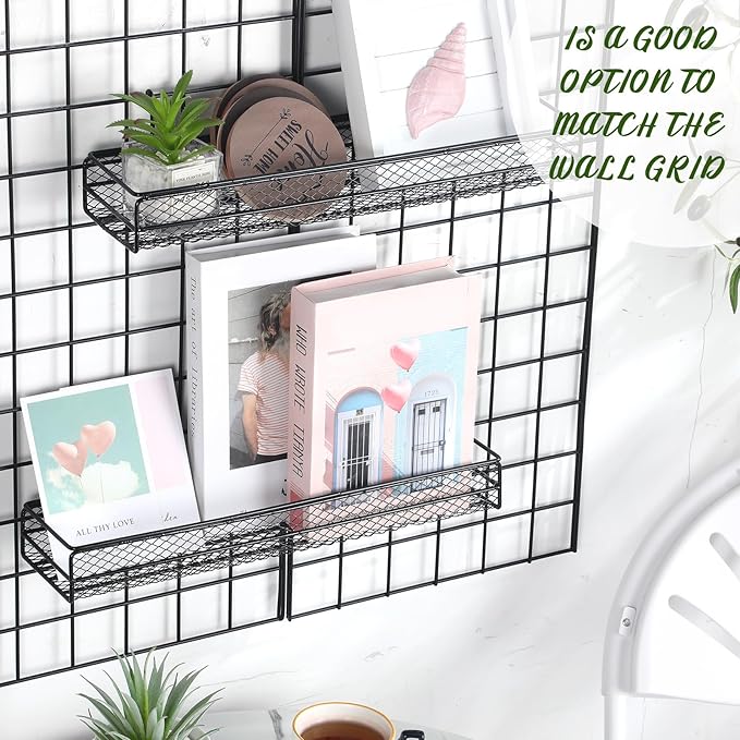 4 Pcs Metal Wire Mesh Basket for Gridwall Black Hanging Wire Mesh Basket with Hook Wall Mounted Organizer for Home Wall Displ