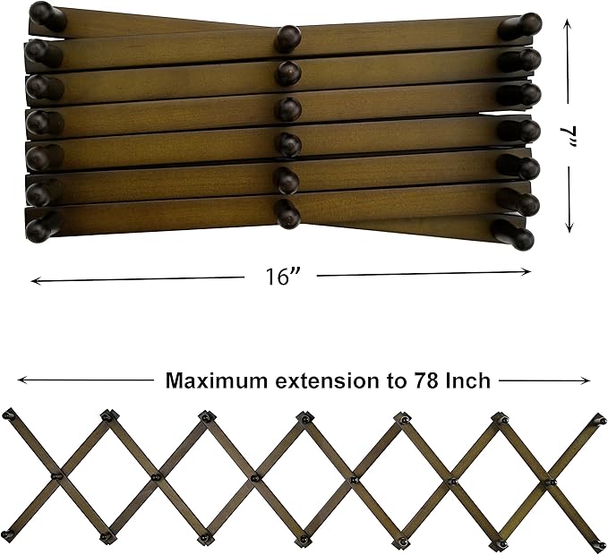 SKOLOO Hat Rack for Wall with 20 Hooks, Solid Wooden, Modern, Expandable Coat Rack Wall Mount for Coats, Hats, Bags, Baseball