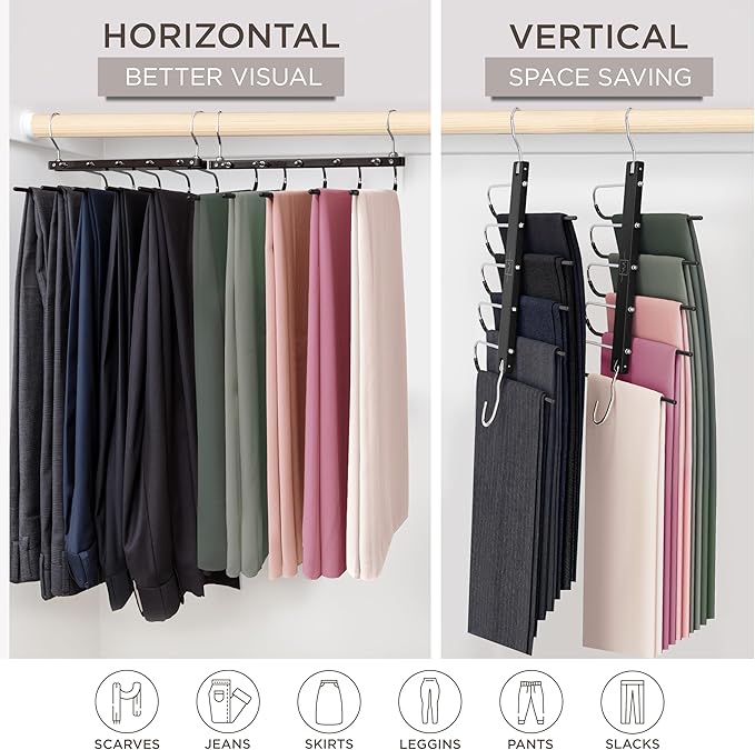 MORALVE Pants Hangers Space Saving - 4 Pack European Beechwood Scarf and Jean Hangers - Closet Organizer and Space Saver Pant