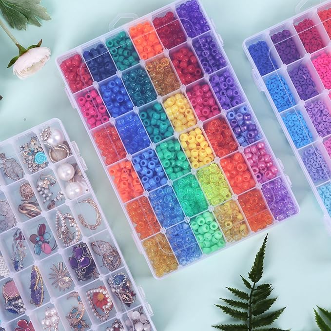 OUTUXED 8 Pack 36 Grids Clear Plastic Storage Boxes with Adjustable Dividers, Beads Storage Containers, Jewelry and DIY Craft