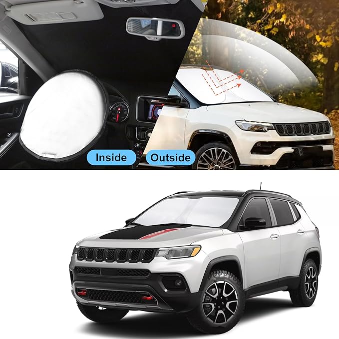 TINGLU Sun Shade for Jeep Cherokee 2014-2023 Trailhawk,Overland,Limited,Latitude,Altitude(Not for Jeep Grand Cherokee) Accessories Windshield Sun Shade Window Shade UV Rays Protection Sun Visor Cover