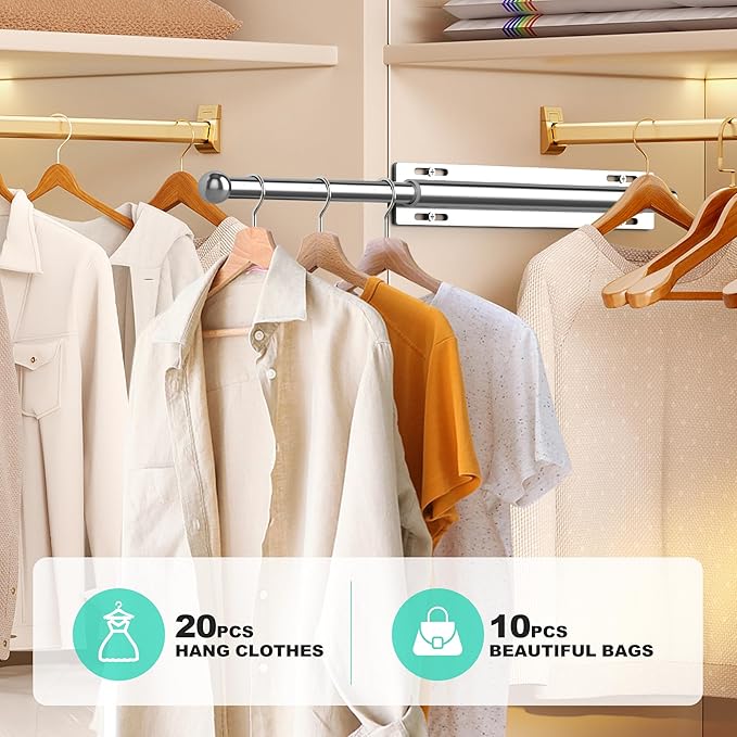 2 Pack Valet Rod for Closet Retractable, 13.4"-23.2" Pull Out Clothes Hanger Rail, Heavy Duty Alloy Steel Side Mount Wardrobe