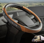 18 Inch Semi Truck Steering Wheel Cover for Freightliner Cascadia, Kenworth T680 T880, Peterbilt 579 & Volvo VNL – Heavy Duty Anti-Slip Leather Grip for Big Rig Class 8 Trucks – Brown