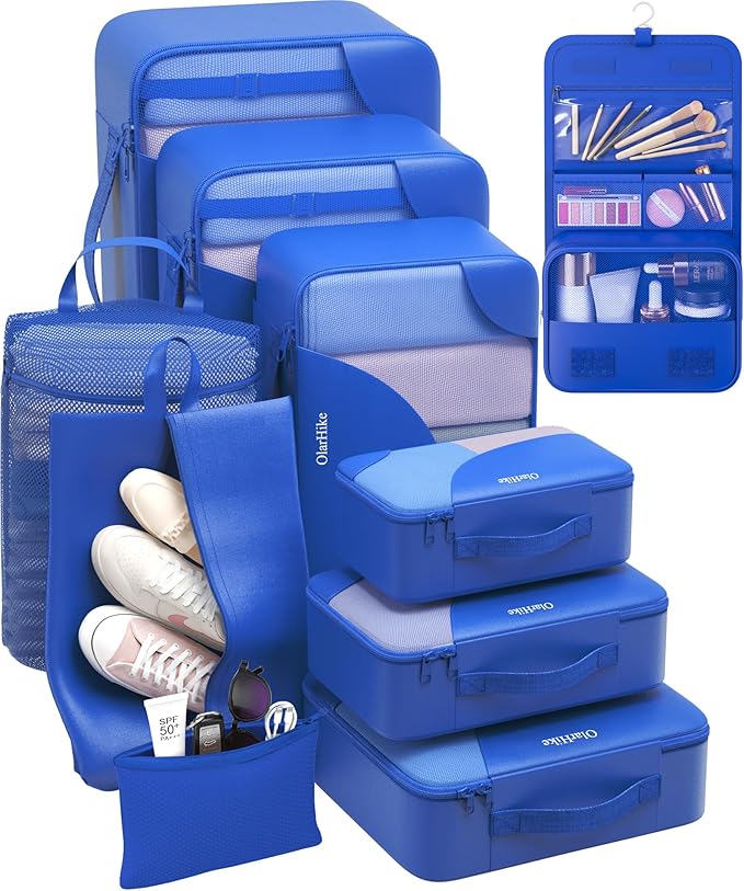 10 Set Packing Cubes for Travel, Gifts for Women Mom,Anti-Tearing Suitcase Organizer for Luggage with Shoe & Hanging Toiletry