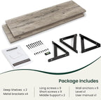 Floating Shelves, 12 Inch Deep Rustic Wood Wall Storage, 48W x 12D Wall Shelves Set of 2, Heavy Duty Metal Brackets, Large In