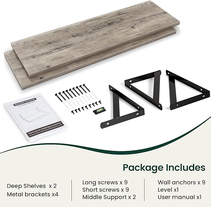 Floating Shelves, 12 Inch Deep Rustic Wood Wall Storage, 48W x 12D Wall Shelves Set of 2, Heavy Duty Metal Brackets, Large In