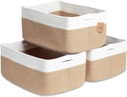 NaturalCozy Storage Baskets 16.8”x13”x7.6” Cotton Rope Woven Baskets for Organizing 3-Pack | Toy Storage Bins | Basket for Sh