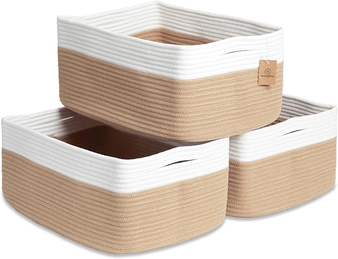 NaturalCozy Storage Baskets 16.8”x13”x7.6” Cotton Rope Woven Baskets for Organizing 3-Pack | Toy Storage Bins | Basket for Sh