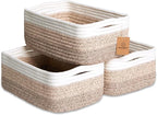 NaturalCozy 11.8"x8"x4.5” Storage Baskets for Shelves 3 Pack | Cotton Rope Woven Small Baskets for Organizing | Small Storage