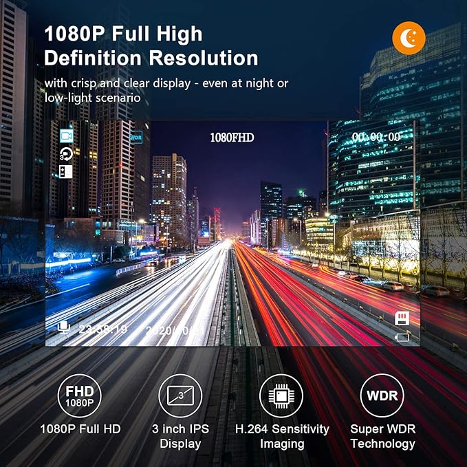 Dash Cam Front with 32G SD Card, BOOGIIO 1080P FHD Car Driving Recorder 3'' IPS Screen 170°Wide Angle Dashboard Camera Alumin