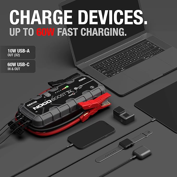 NOCO Boost X GBX155: 4250A UltraSafe Jump Starter - 12V Lithium Battery Booster Pack, Portable Jump Box, Power Bank & Jumper