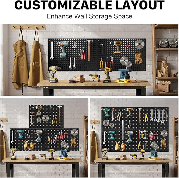 Peg Board, 3 Pack Metal Pegboard Panels Black Pegboards Wall Organizer with Frame Large Heavy Duty Peg Board with Hooks for W