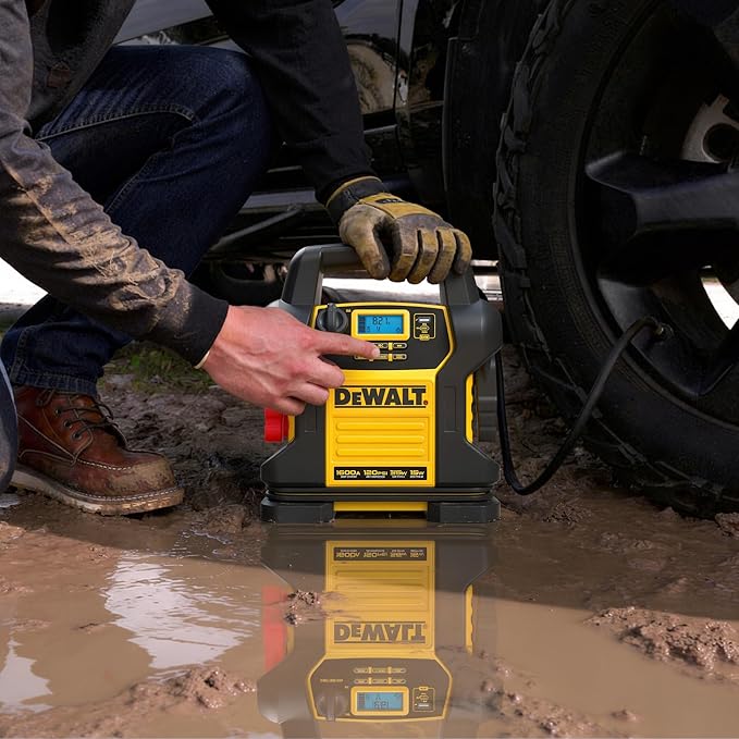 DEWALT DXAEJ14 Digital Portable Power Station Jump Starter - 1600 Peak Amps with 120 PSI Compressor for Tires, Sports