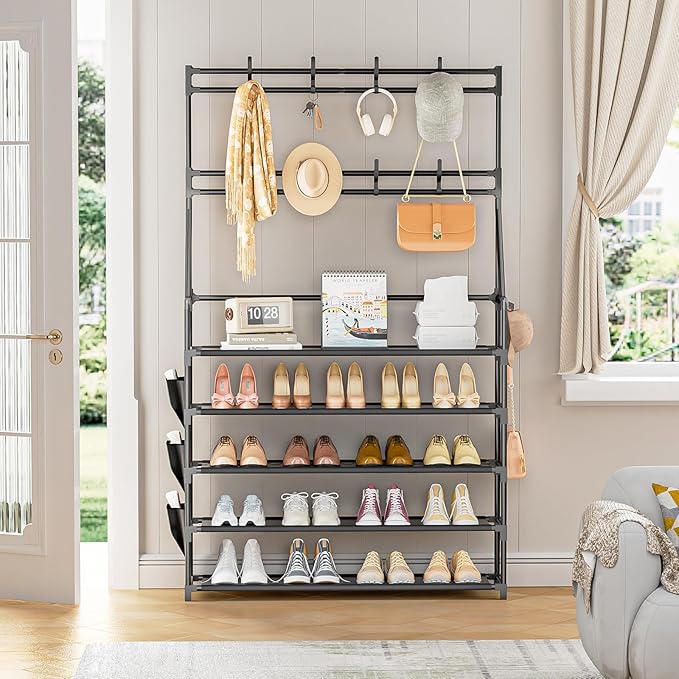 OYREL Shoe Rack 5 Tier Shoe Racks Organizer 20-25 Pairs Shoes Rack for Closet Entrance Shoe Storage Organizer with Hooks and 
