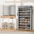 VILICK Shoe Rack with Cover Narrow Shoe Organizer with Pockets 10 Tier Tall Shoe Storage Holds 36-41 Pairs Shoes and Boots Sh