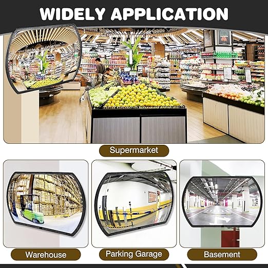 2 Pcs Garage Parking Indoor Acrylic Convex Security Mirror, 18" x 12" Rectangular Convex Corner Blindspot Mirror with Protective Film for Driveway Traffic