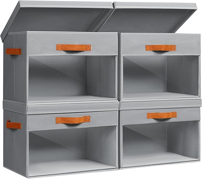 Homsorout Large Storage Bins with Lids - 4 Pack Foldable Decorative Organizers with Clear Windows & Handles, Cube Storage Org