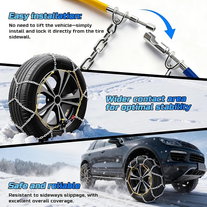 Auto Tightening Snow Chains Tire Chains Quick Easy Installation HKN170 Set of 2 for Cars SUV Pickup Trucks RV 255 265 275 285