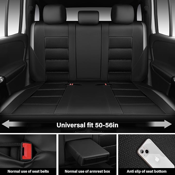 CAR PASS Memory Foam Back Car Seat Covers,Thick 3D Foam Mesh Bench Seat Covers Leather Metallic, Air Cool Rear Seat Cover Bla