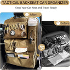 Tactical Seat Back Organizer Heavy Duty MOLLE Panel Organizer with Multiple Pockets & Hook Loop Panel for EDC Gear, Road Trip Essentials, Universal Fit for Car SUV Truck Jeep (Mud)