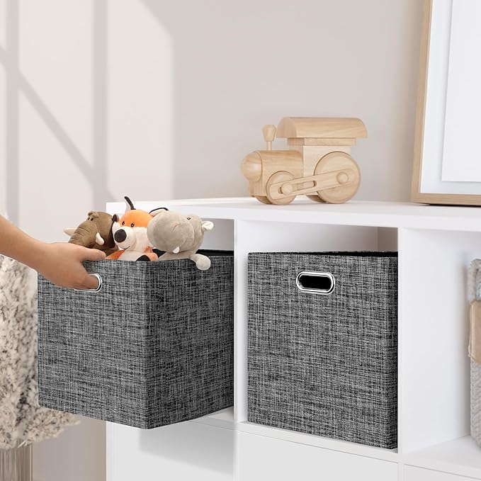 Posprica 13x15x13in Collapsible Storage Bins, Fabric Foldable Cube Storage Boxes, Decorative Storage Baskets Organizer for IK