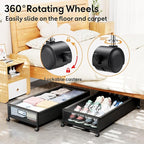 Under Bed Storage with Wheels，4 Pack Under Bed Storage Containers,Underbed Shoe Storage Bedroom Large Capacity Under Bed Stor
