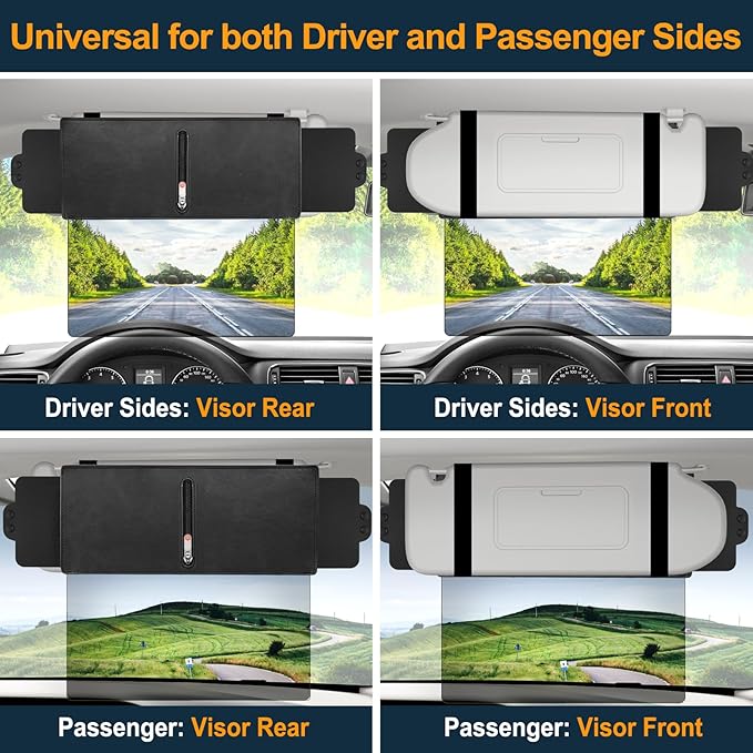 Veharvim Sun Visor Extender for Car with 2 Side Sunshade, Polarized UV400 Visor Extender Attachment for Car Visor with PC Lens,Anti-Glare for Safe Driving (2 Side Panel) (Red Zipper, Universal(2Pack))
