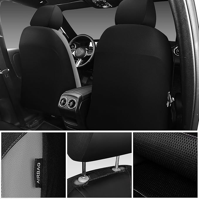CAR PASS Leather Car Seat Covers Front Seats only, with Air Mesh Front Seat Covers Breathable, Cool Automotive Seat Covers 2 